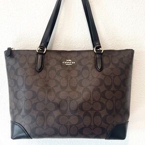 Coach Women's Signature Coated Canvas Tote Bag Brown